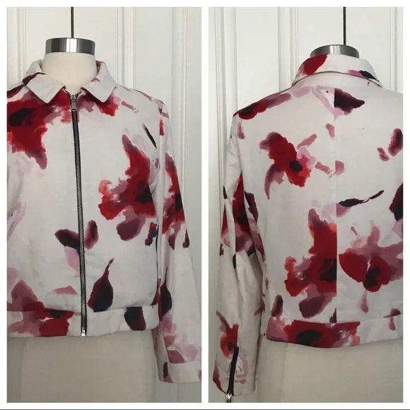 Zara Cotton Abstract Print Floral Moto Jacket XL - Picture 2 of 8